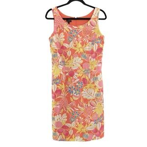 Talbots Tropical Fruit Print Sleeveless Cotton Dress Coral Pink Yellow Size 4